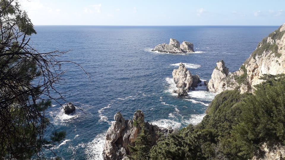 Kanoni to Lakones in a Six-Seat Van: A Corfu Road Loop Explained 3 Rocky islets below the Lakones viewpoint