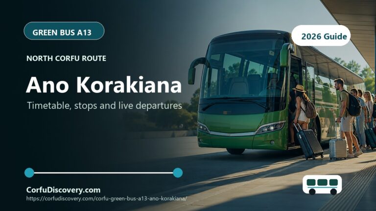 Corfu Green Bus A13 to Ano Korakiana: Timetable, Stops and Map