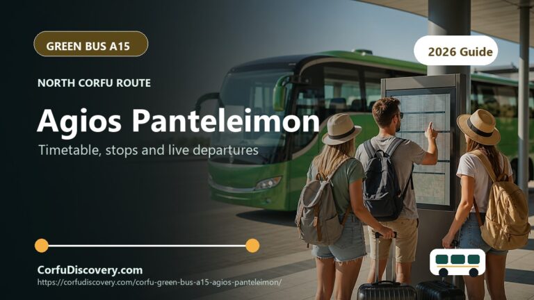 Corfu Green Bus A15 to Agios Panteleimon: Timetable, Stops and Map