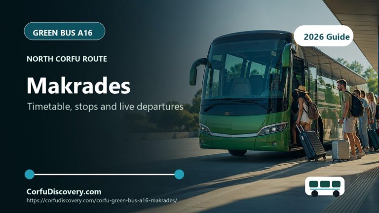 Corfu Green Bus A16 to Makrades: Timetable, Stops and Map