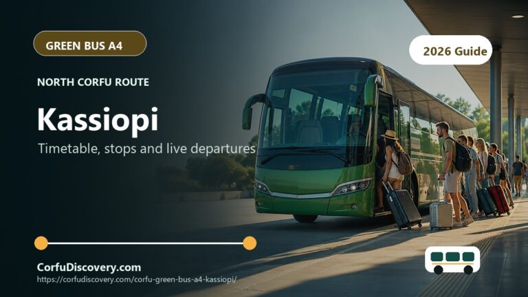 Corfu Green Bus A4 to Kassiopi: Timetable, Stops and Map