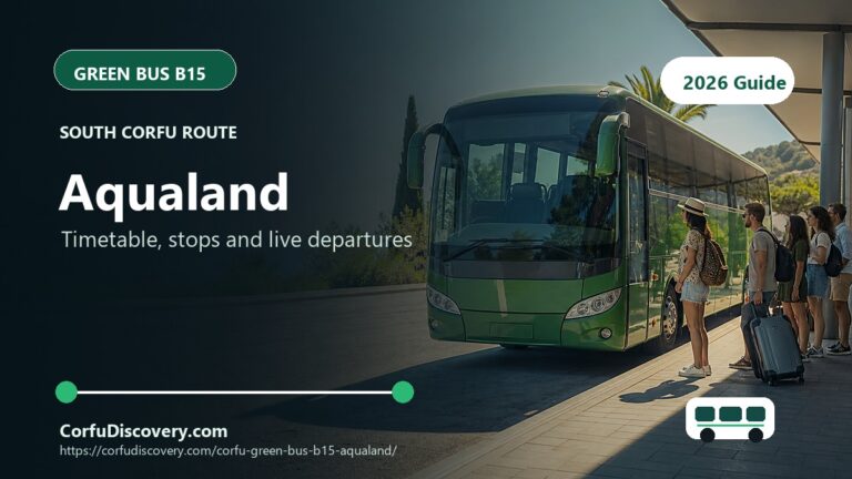 Corfu Green Bus B15 to Aqualand: Timetable, Stops and Map