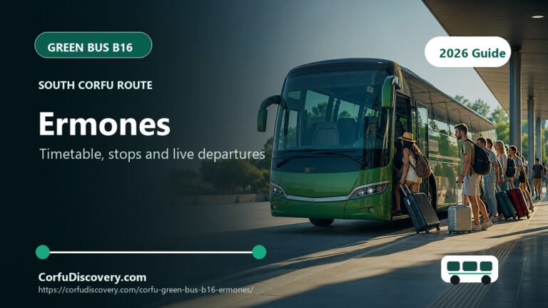 Corfu Green Bus B16 to Ermones: Timetable, Stops and Map