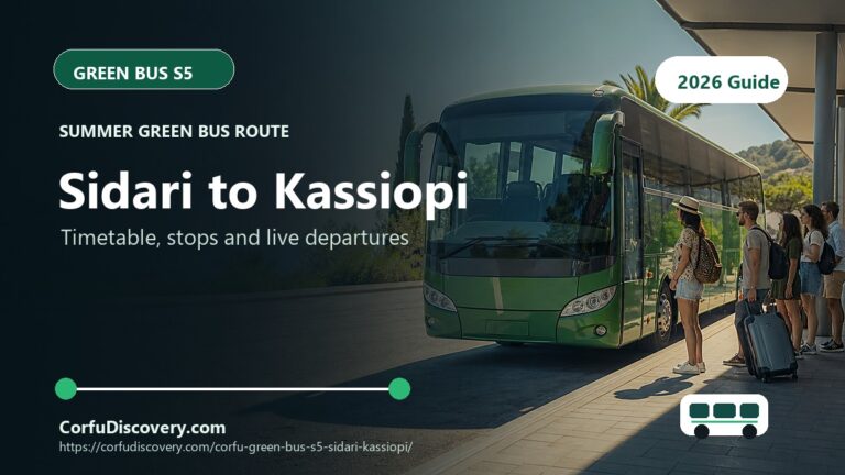 Corfu Green Bus S5 to Sidari – Kassiopi: Timetable, Stops and Map
